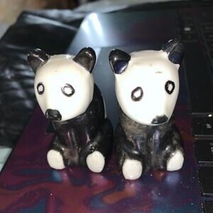 Vintage Panda Bear Salt & Pepper Shaker Japanese Black & White Ceramic Set of 2